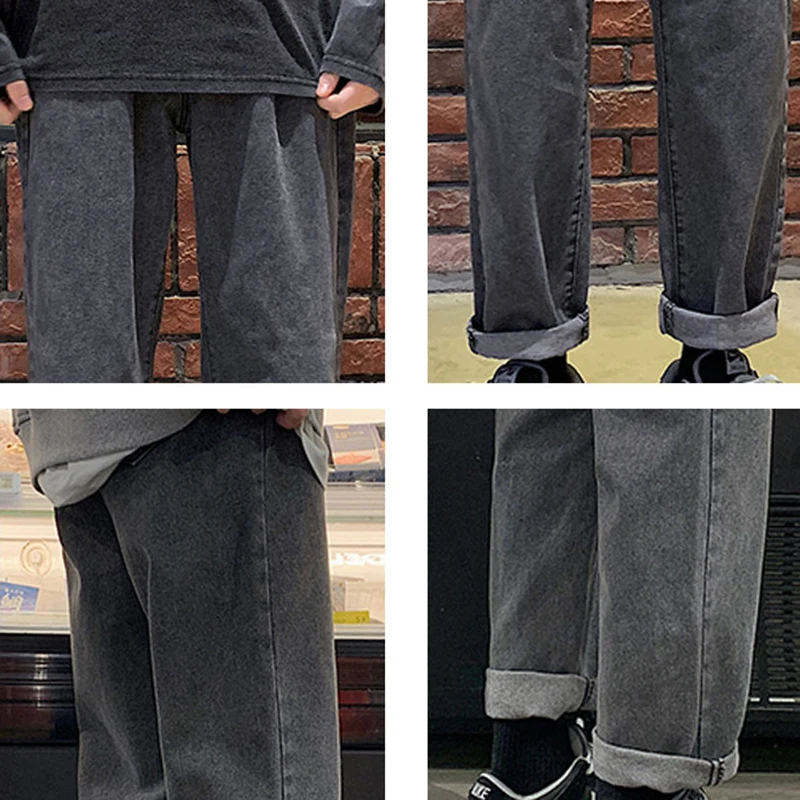 

Jeans Men Straight Gray Vintage Chic Trousers Cozy All-match Students Daily Casual Hip Hop Korean Style Sweetwear Plus S-3XL