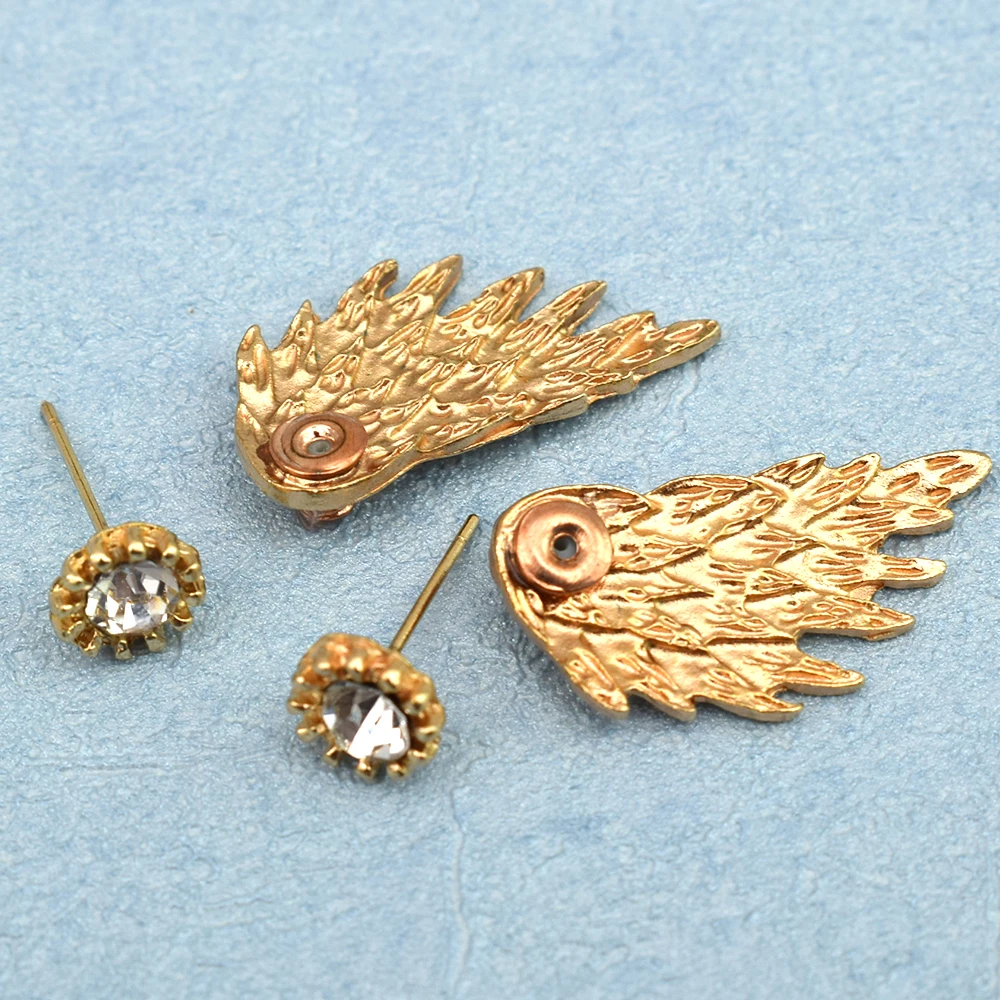 1 пара женские ботинки в стиле панк с крыльями ангела Стразы Перо Серьги