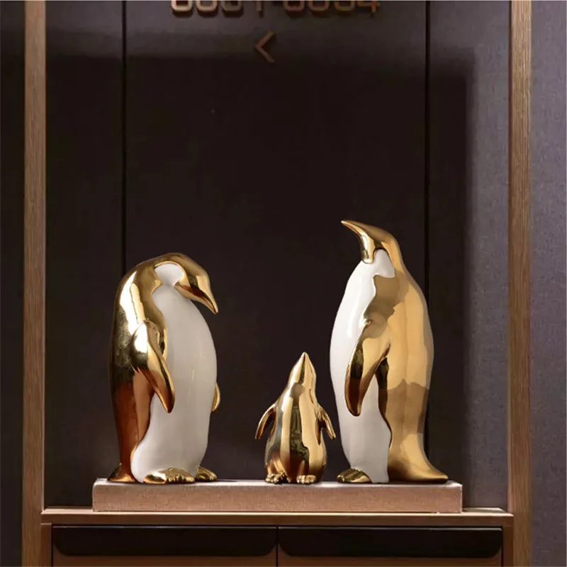 

New Nordic style Golden Ceramics Penguin Crafts Sculpture Creative Parlor Desktop Home Decor Animal statue Gifts A1580