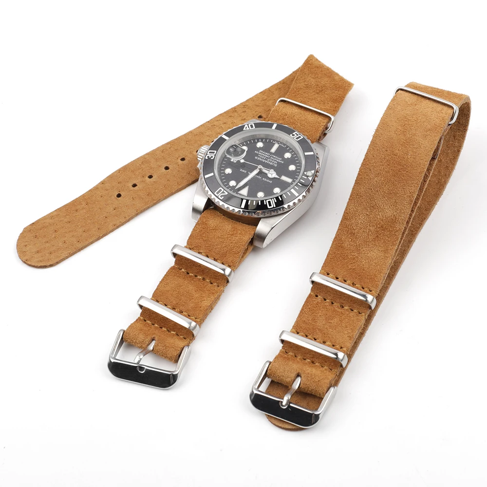 Nato Zulu Watch Strap Suede Leather Soft Watch Band Stainless Steel Square Buckle Wrist Replacement Strap18mm 20mm 22mm 24mm