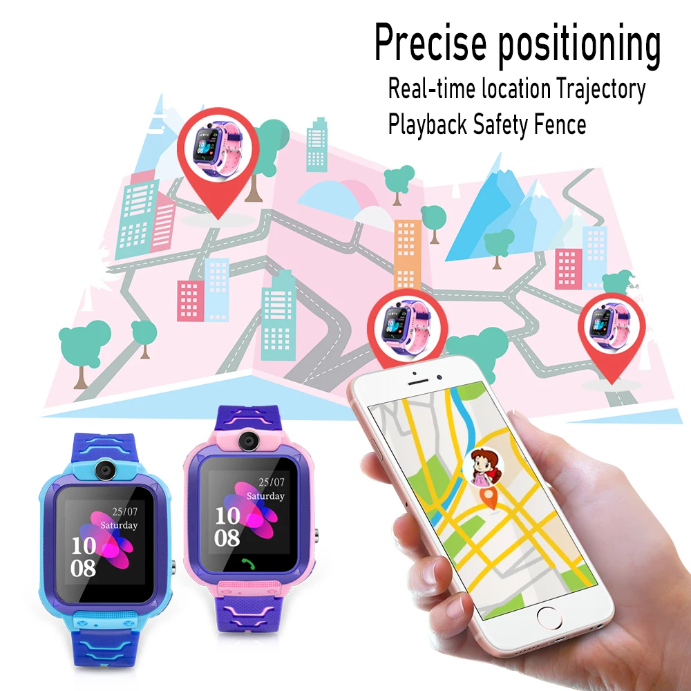 childrens smart watch sos anti lost smartwatch 2g sim card clock phone location tracking photo waterproof ip67 childrens gift free global shipping