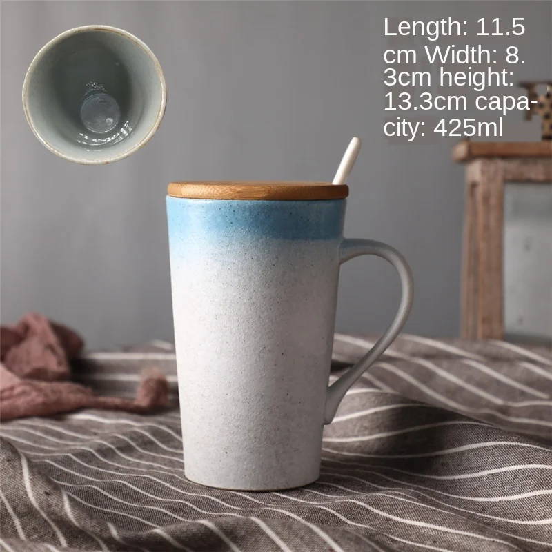 Ретро грубая керамическая кружка кофейная чашка креативность No.12 с крышкой Ложка