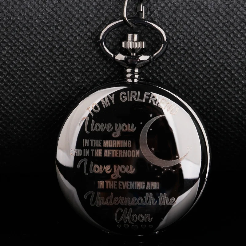 Черные Гладкие зеркальные кварцевые карманные часы с подвеской «Я люблю тебя»
