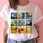 Женская футболка с коротким рукавом, Повседневная футболка с круглым вырезом и принтом картины Ван Гога, лето 2021