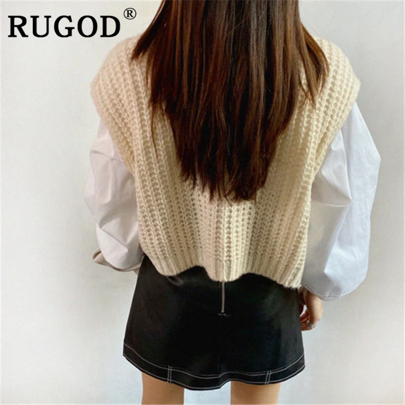 RUGOD корейский шик Однотонный свитер жилет модный вязанный водолазка майка