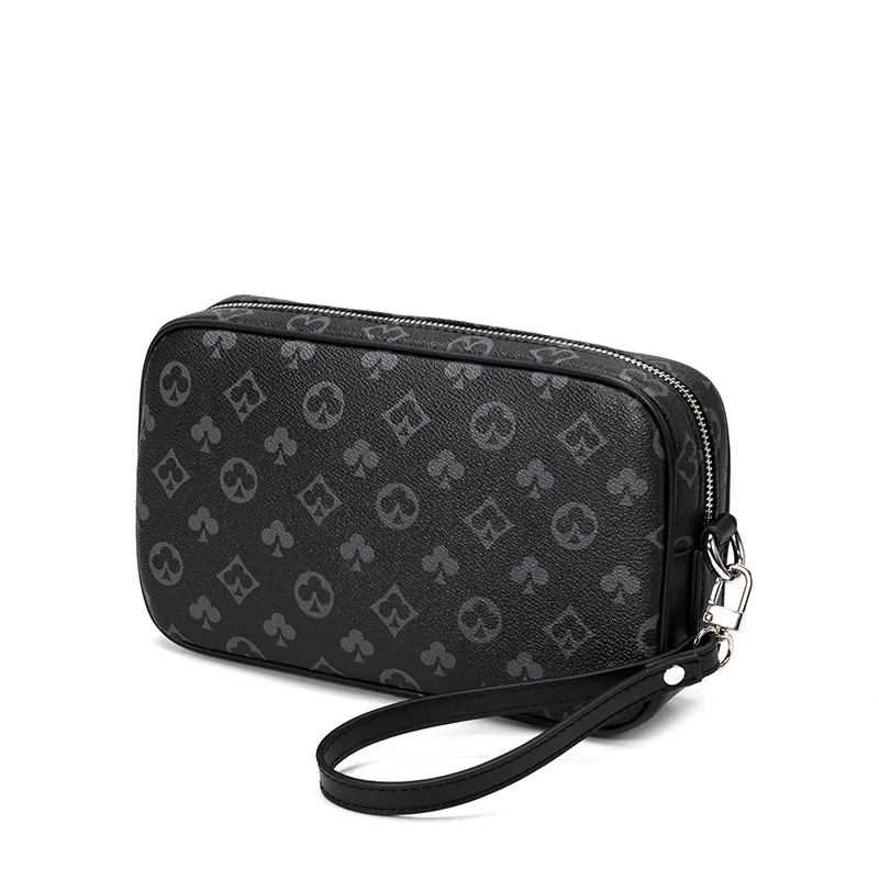 

Vintage Men Clutch Bag Wrist Leather Classical Floral Clutch Handbags Phone Pocket Zipper Purse Coin Holder Bag-Clutch