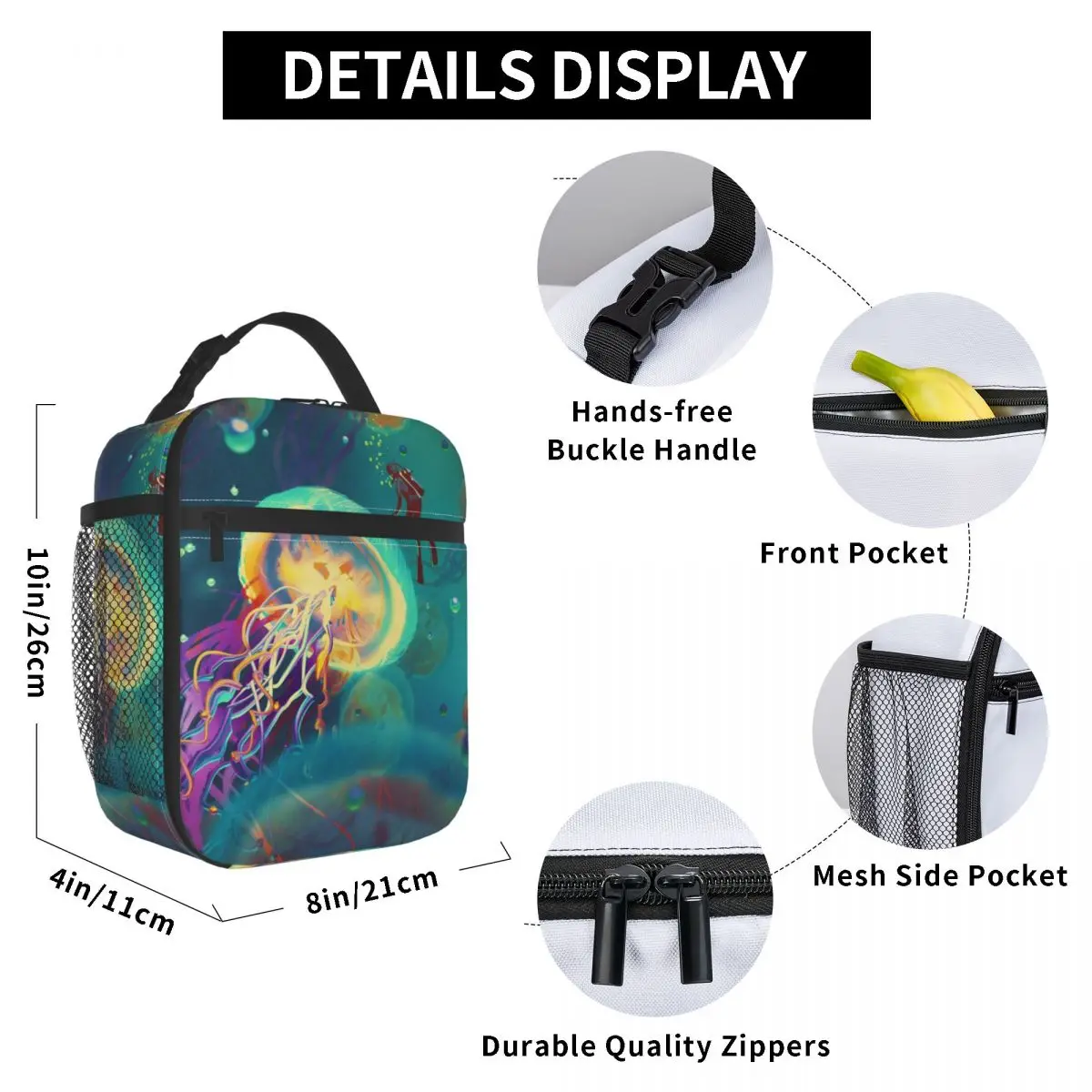 

Jellyfish And Diver Lunch Bag for Women Men Large Insulated Lunch Box with Water Bottle Holder and Pockets