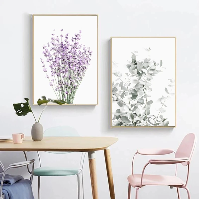 Постер свежей лаванды в стиле ретро Картина на холсте с зелеными листьями и