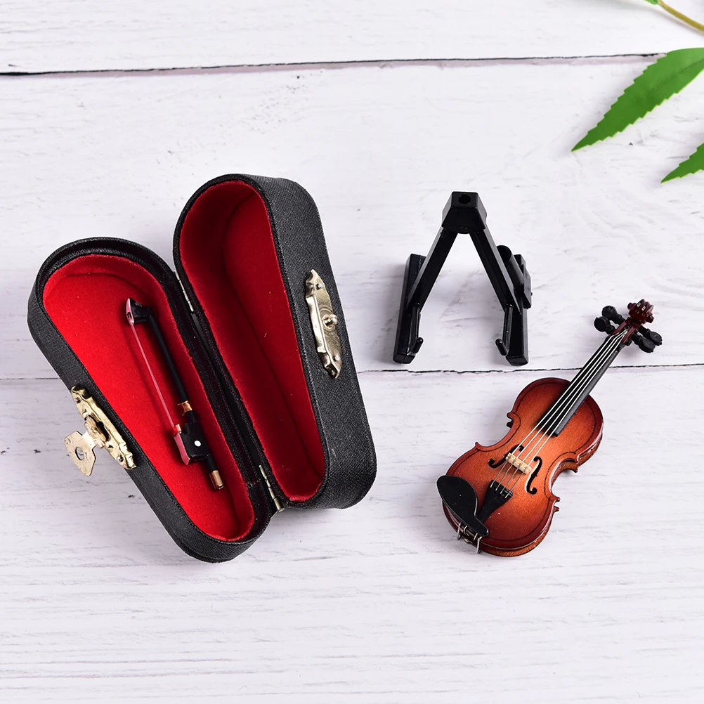 Mini Violin with Support Miniature Wooden Musical Instruments Collection Decorative Ornaments Musical toys images - 6