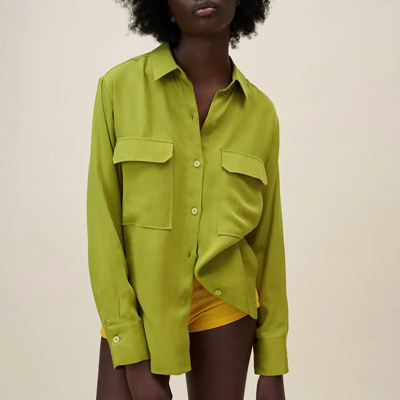 

Женская рубашка с карманами Za, однотонная блузка с длинным рукавом и отложным воротником, повседневный свободный уличный Топ, лето 2021