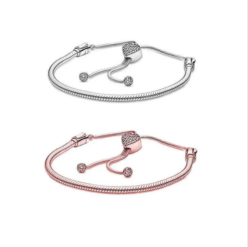 

925 Sterling Silver Moments Heart Clasp Star Snake Chain Slider pandora Bracelet Woman Jewelry Gift