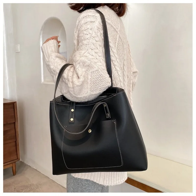 

Textured Bags, Women's Bags, Autumn and Winter New Style 2021 Fashion Ladies Simple Commuter Big Bag Tote Bag Wild Shoulder Bag