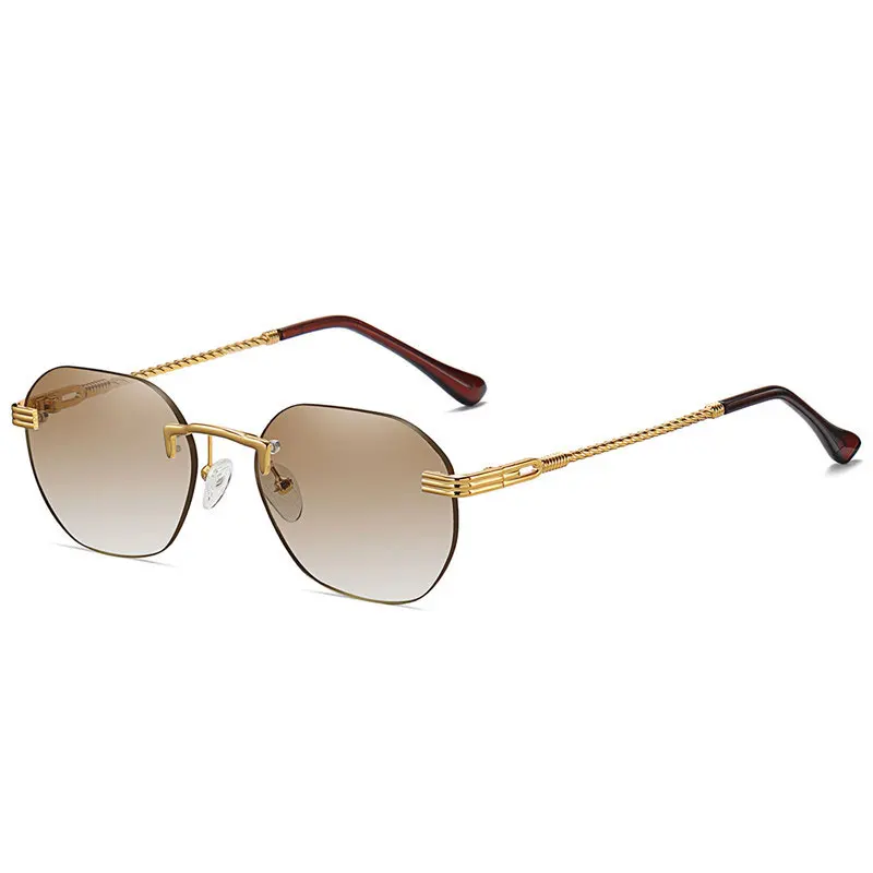 

2021 New fashion men's metal frameless sunglasses trendy women's small frame gradient metal multicolor sunglasses Oculos De Sol