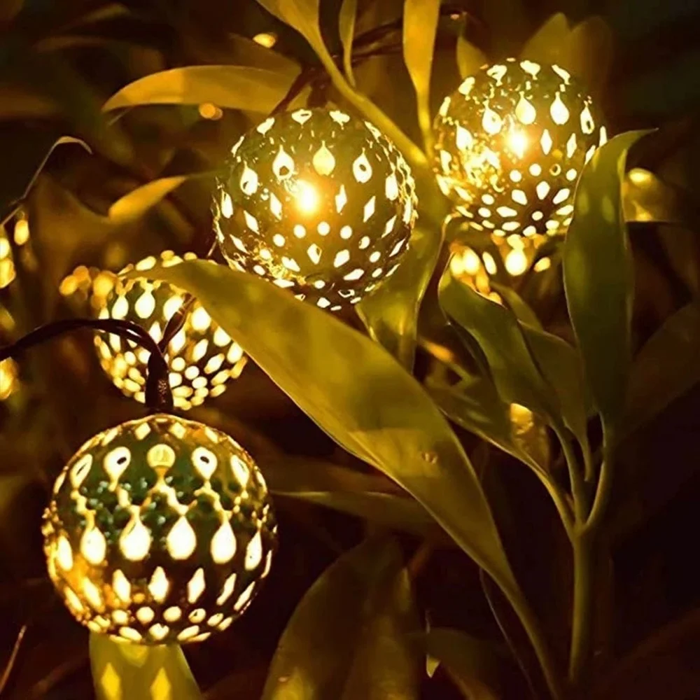 

5M 8M Fairy Lights Solar Led Light Outdoor Hollow Out Metal Ball String Lights Solar Led Light Outdoor New Year Christmas Lights