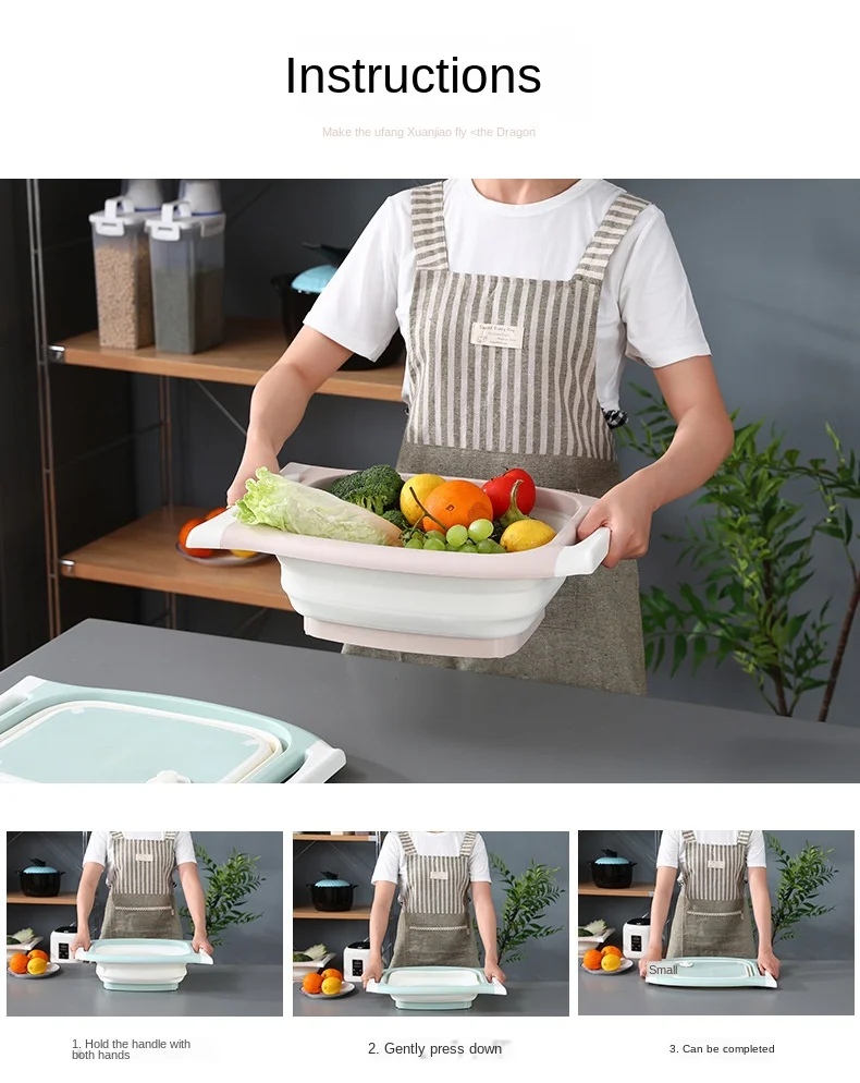 

Two In One Multifunctional Folding Cutting Board Kitchen Washbasin Household Mould Proof Plastic Drainage Basket