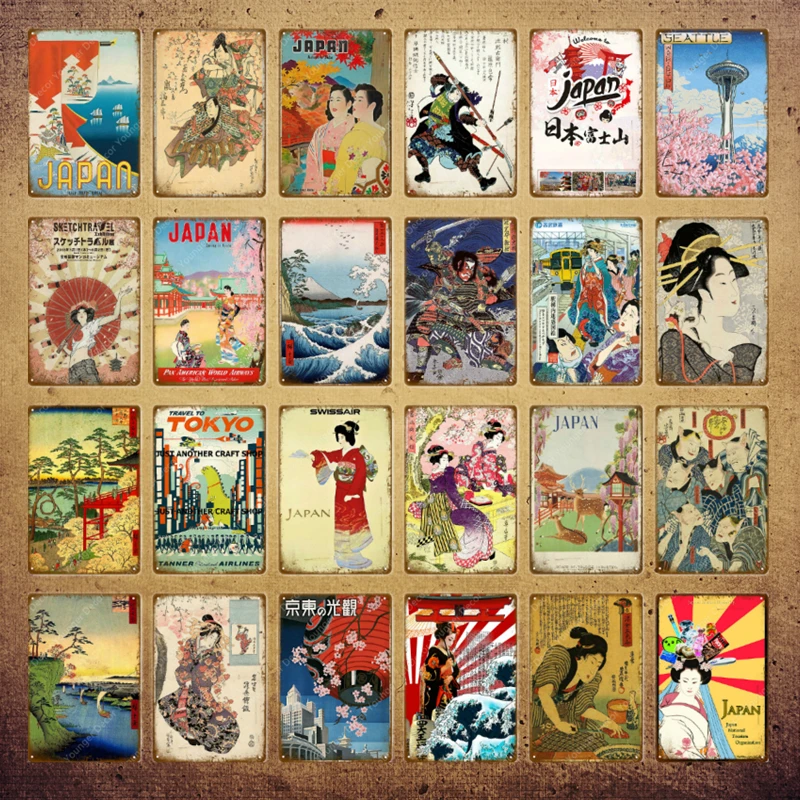 Япония национальный Туризм плакат японский Ukiyoe винтажные металлические знаки стены искусства дощечки с рисунком декор домашнего бара путешествия пластины YI-031