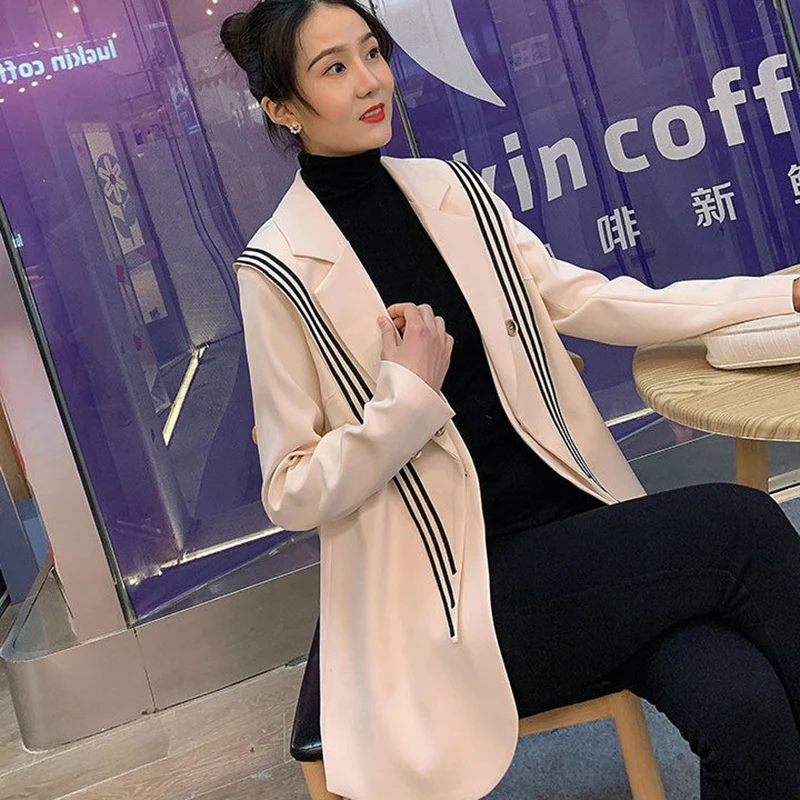 

Blazer Women Loose Blouse Outerwear Spring Korean Shawl Navy Casual Suits Jackets Plus Size One-piece Suits Jackets 4XL 100 KG