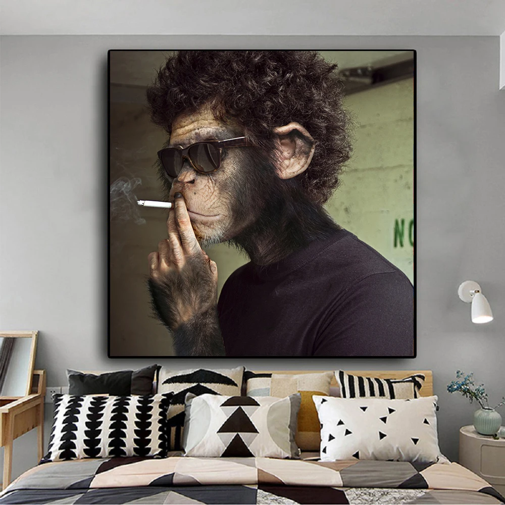 

HD Print Funny Curls Monkey Smoking Pictures Canvas Painting Wall Art For Living Room Modern Decoration Home Painting NO FRAME