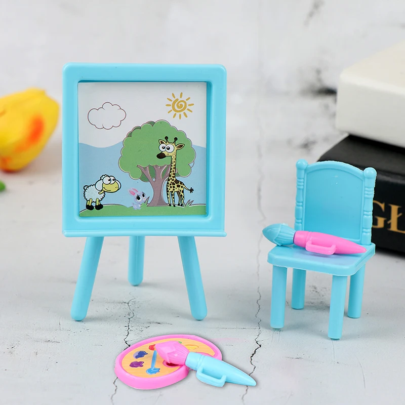 

5 шт./компл. 1:12 кукольный домик миниатюра чертежная доска мольберта щетка стул набор домашний декор