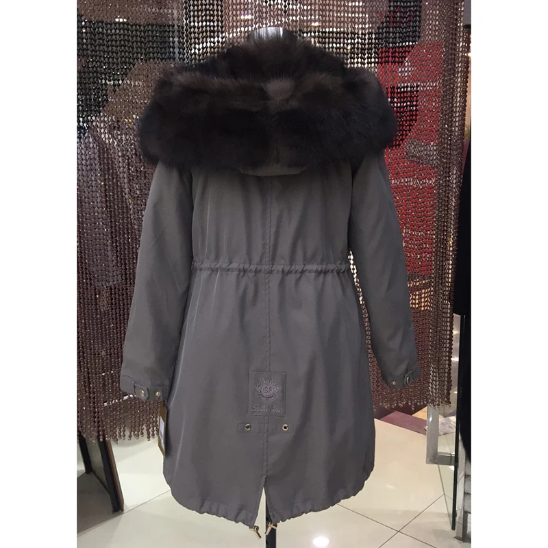 Женская зимняя парка куртка с лисьим воротником и отстегивающейся кроличьей