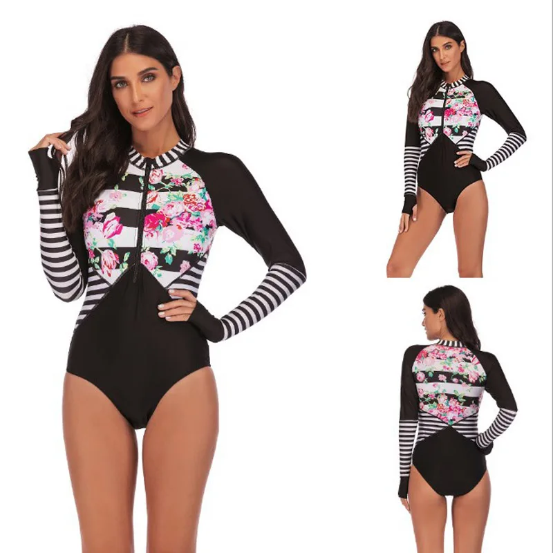 Плюс размер 5XL молния Rashguard женский цельный купальный костюм пуш-ап одежда для плавания с длинными рукавами купальный костюм для серфинга купальный костюм с бикини