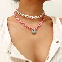 multilayer hip hop lover heart pendant ladies necklace punk acrylic pink couple necklaces girl glamour party jewelry gift