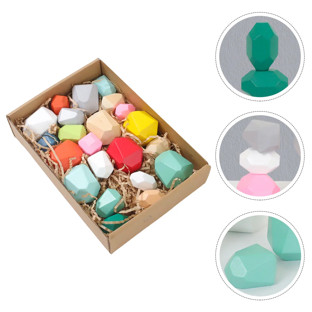 

22pcs Kids Balance Stack Stones Wooden Building Blocks Colorful Stack