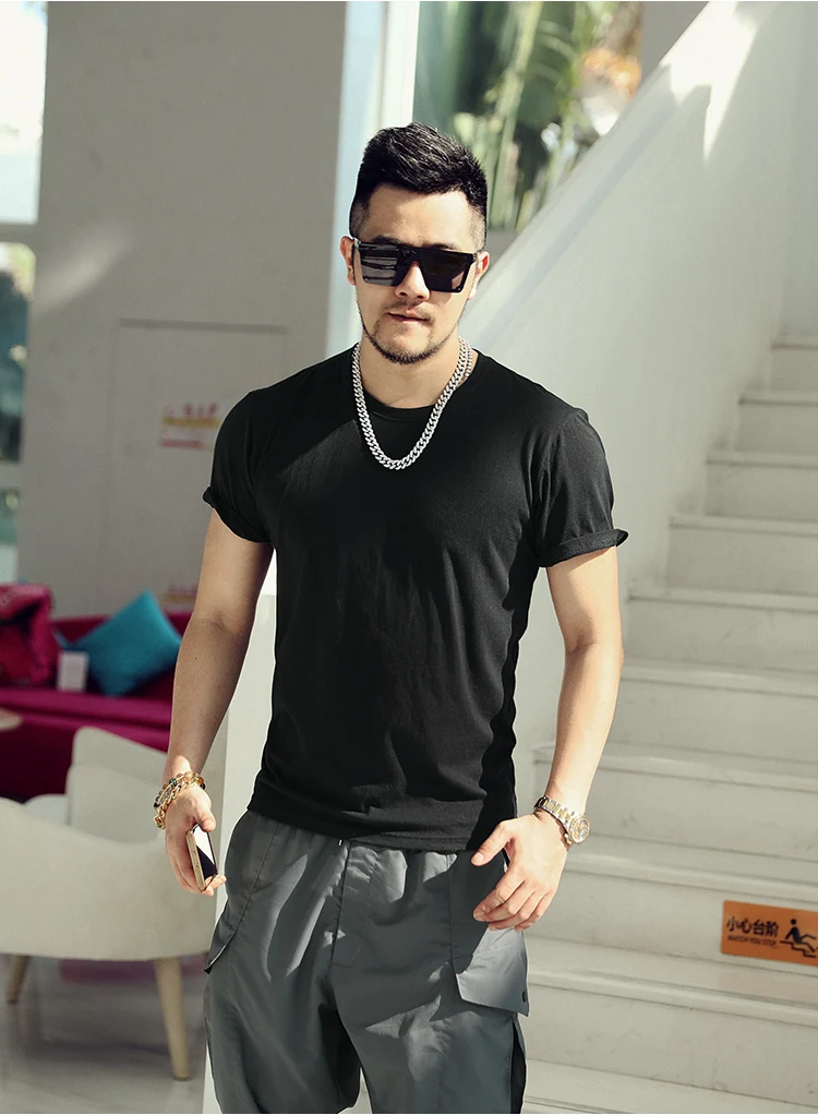 Летняя Базовая однотонная мужская футболка из чистого хлопка с круглым вырезом и