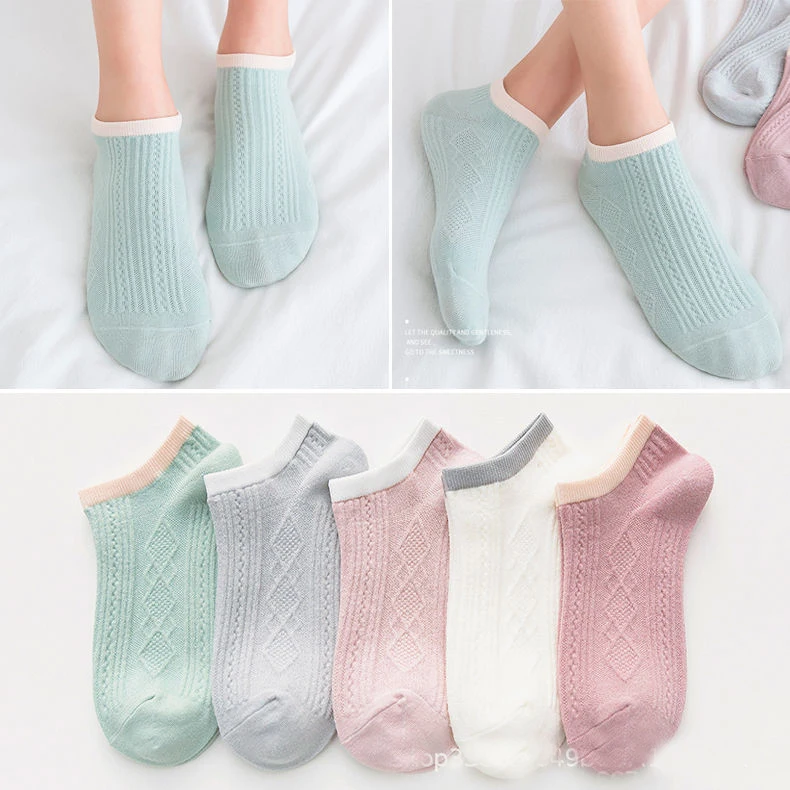 

5Pairs Men's Socks Women Boat Socks Print Sports Socks Summer Sports Socks Plaid Cotton Street Socks Japanese Korean Style