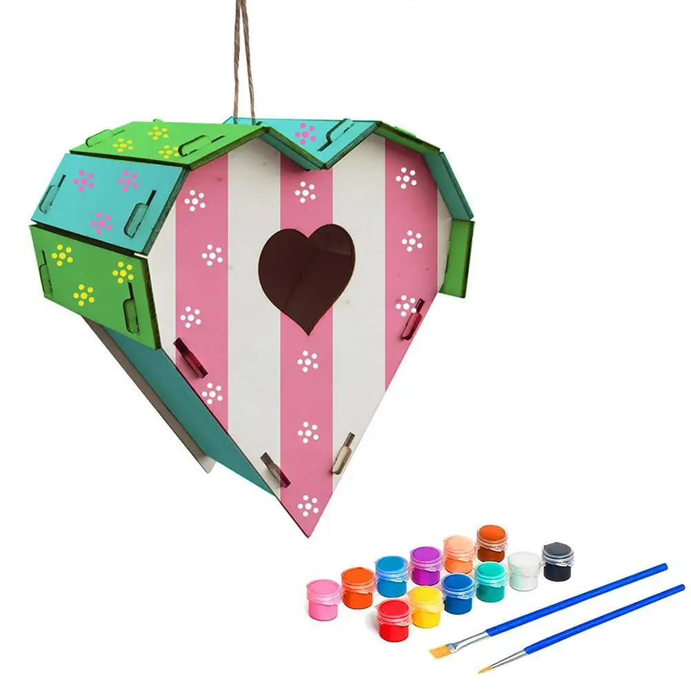 

Wood Birds Nest Box parrot accessories supplies bird cage DIY Nest Box Bird House Kit Painting Bird House Art Craft for Children