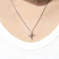 fashion silver color crystal cross pendant chain necklace womens jewellery gift