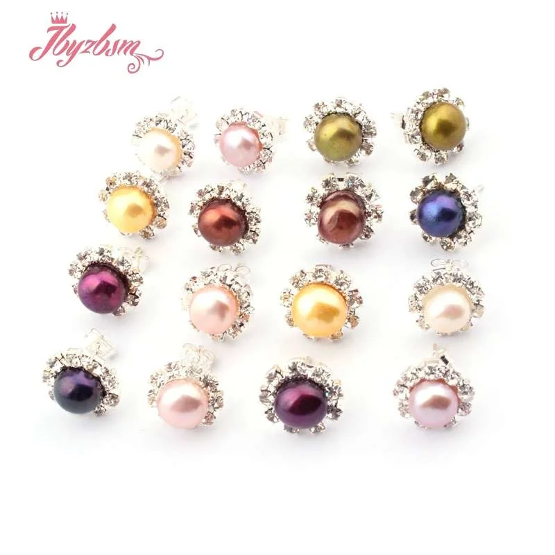 7 мм натуральный пресноводный жемчуг камень бусины серебряные шпильки модные