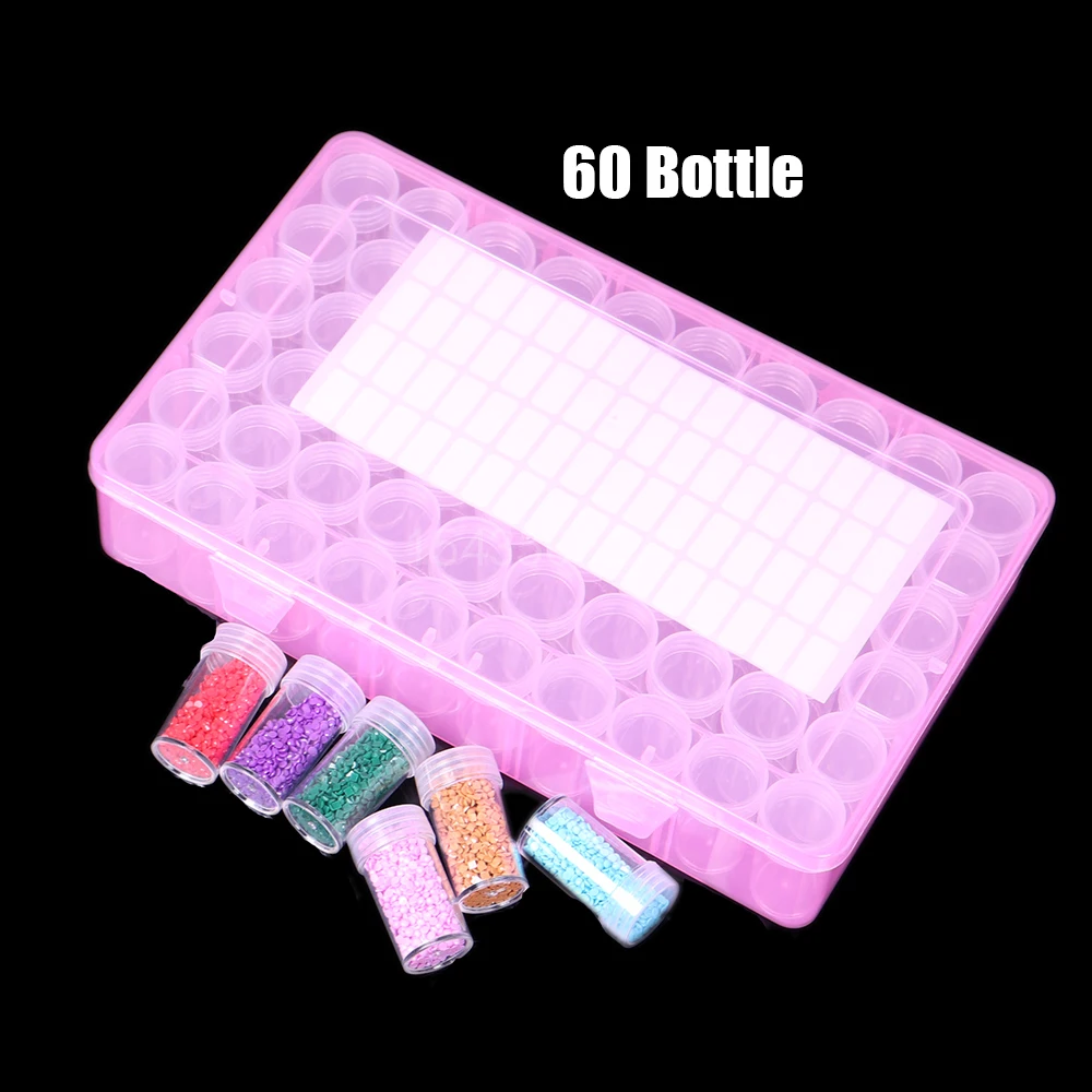 

Квадратная/круглая коробка для хранения, 60 бутылок для алмазной вышивки «сделай сам», аксессуары для бисера, контейнер для мозаики
