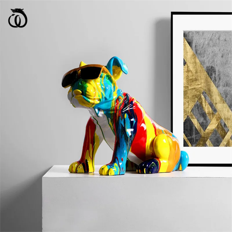 

WU CHEN LONG Abstract Animal Figurines Splash Color Bulldog Poodle Art Sculpture Creative Ceramics Crafts Home Decoration R5828