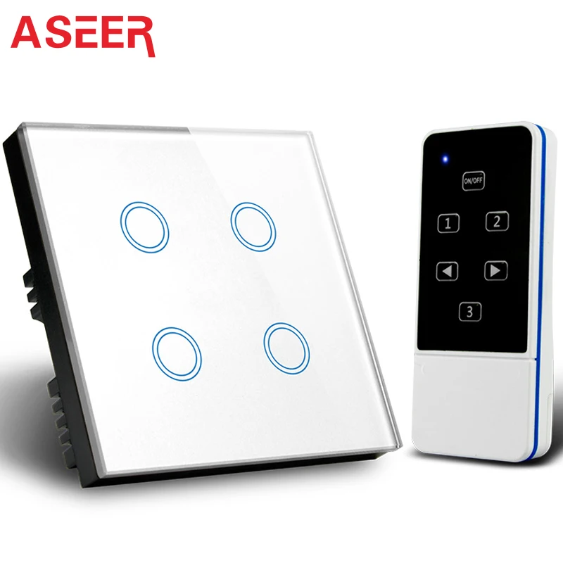 

ASEER, стандарт Великобритании, 1-2-3Gang, Хрустальная стеклянная панель, Домашний Светильник с дистанционным управлением, переключатель 600 Вт, кн...