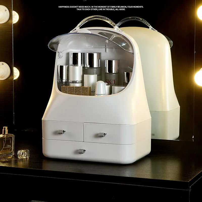 

Portable Makeup Storage Box Beauty Box Partition Transparent Skin Care Product Shelf Dressing Box Female Necessities Storage Box