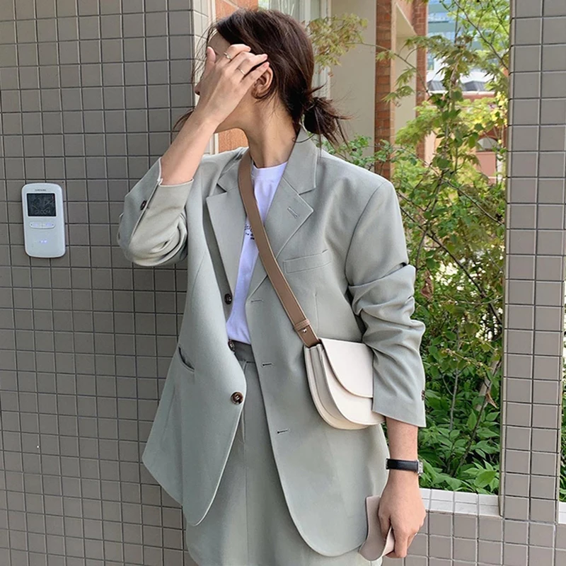 

Office Lady Two 2 Piece Sets Outfits Style Vintage Long Sleeve Single Breasted Coat and High Waist Bodycon Mini Skirt