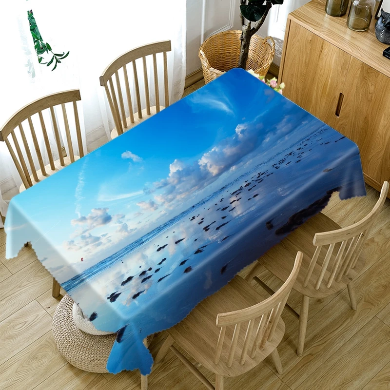 Плотная хлопковая скатерть 3D Красивая прямоугольная/круглая с рисунком моря для
