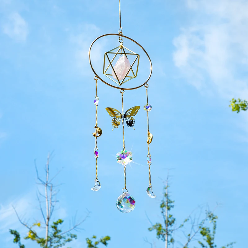 

H&D Aurora Gemstone Suncatcher Crystal Mobile Window Prisms Hanging Ornament Rainbow Maker For Home Garden Decor Boho Gifts