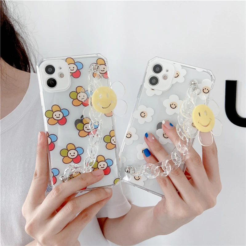 

INS Korea Cute 3D SunFlower Bracelet Transparent Phone Case for IPhone 11 12 Pro Max X XR XS Max SE 7 8 Plus Soft Silicone Cover