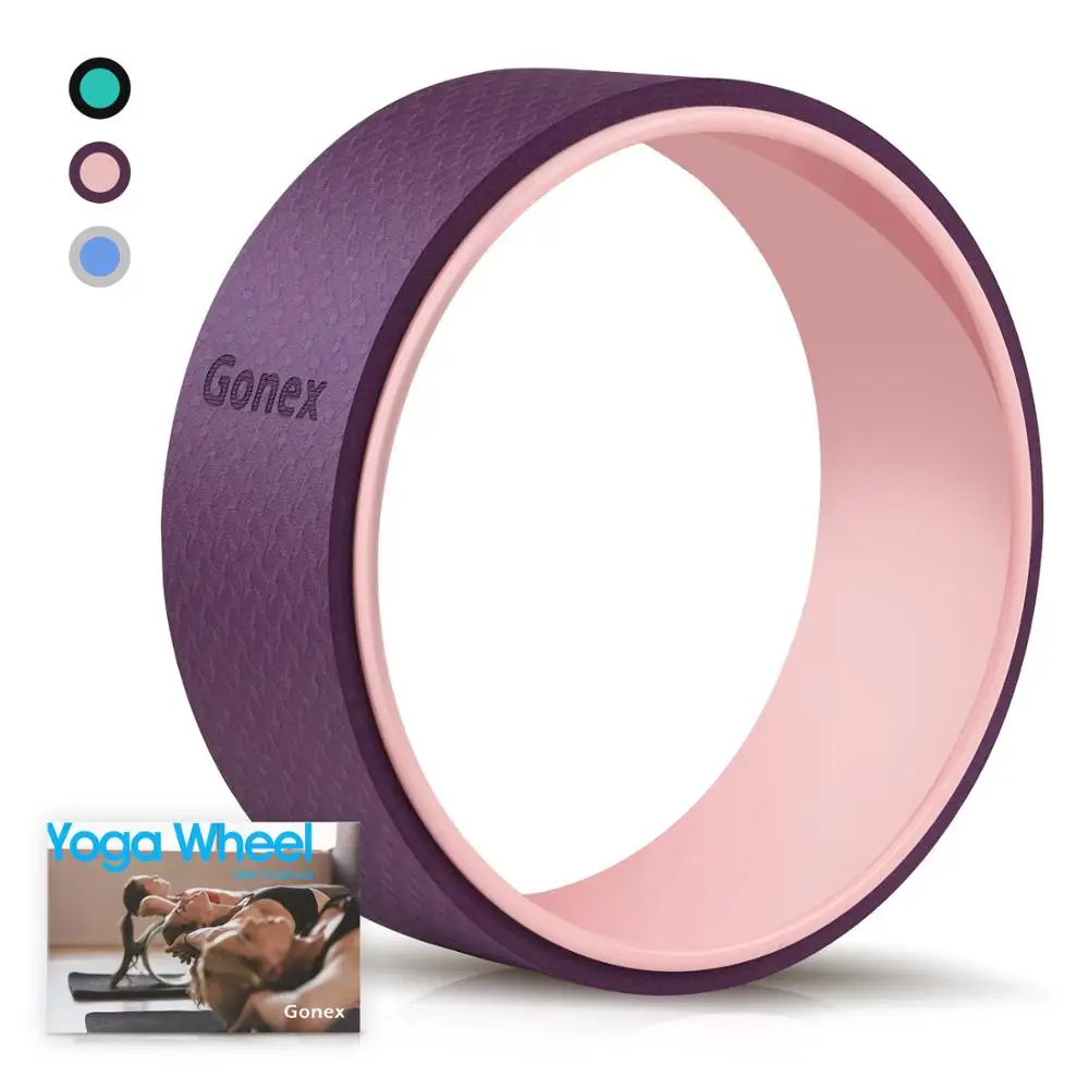 Круги для йоги Gonex, колеса для йоги 33x12,5 см с гидом для тренировки и толстой подушкой для растяжения, повышения гибкости и удобного сгиба спины