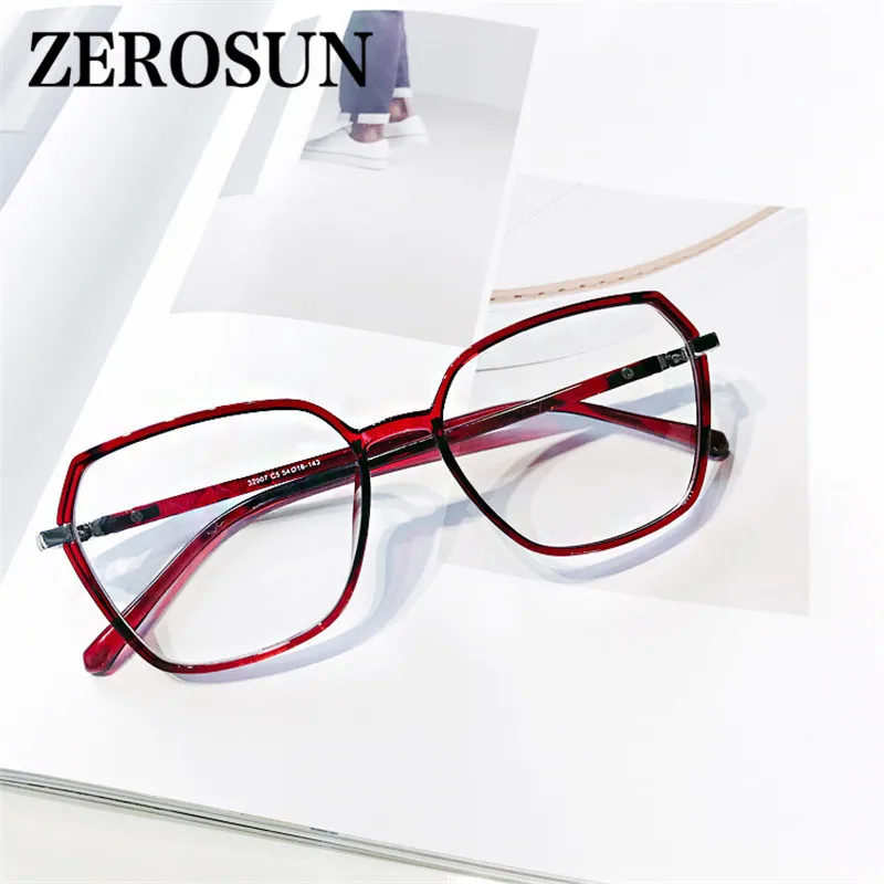 Zerosun прозрачные очки оправа для женщин большие женские поддельные многоугольные