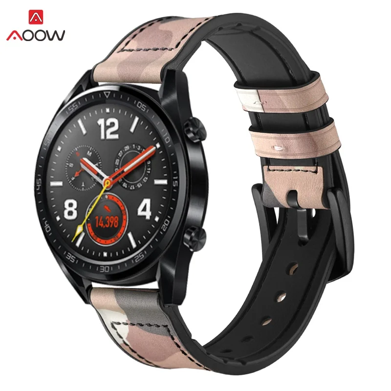 Ремешок из натуральной кожи для huawei Watch GT 46 мм Honor Magic Watch ремешок браслет камуфляжная черная Пряжка для samsung gear S3