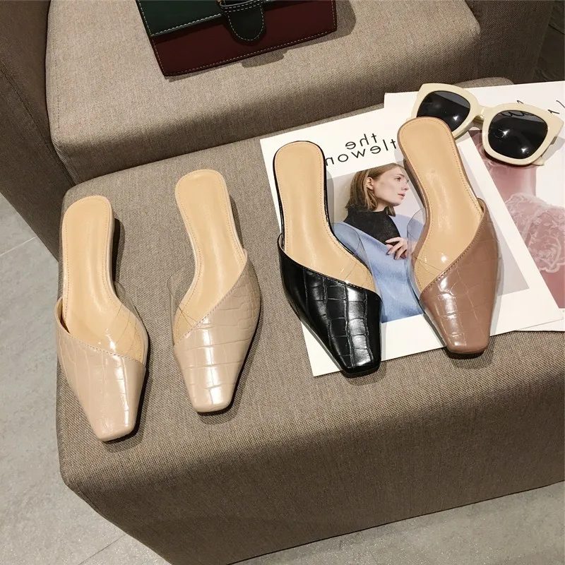 2020 г. летние женские шлепанцы модные черные повседневные туфли без задника с