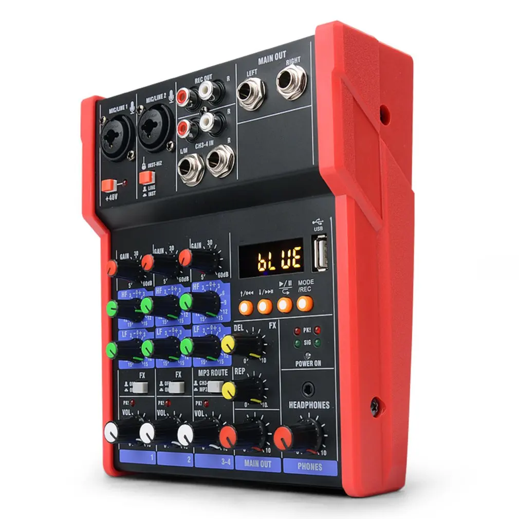 

Звуковой Миксер с микрофоном, звуковой миксер USB DJ, звуковая микшерная консоль, 4-канальное фантомное питание для записи музыки