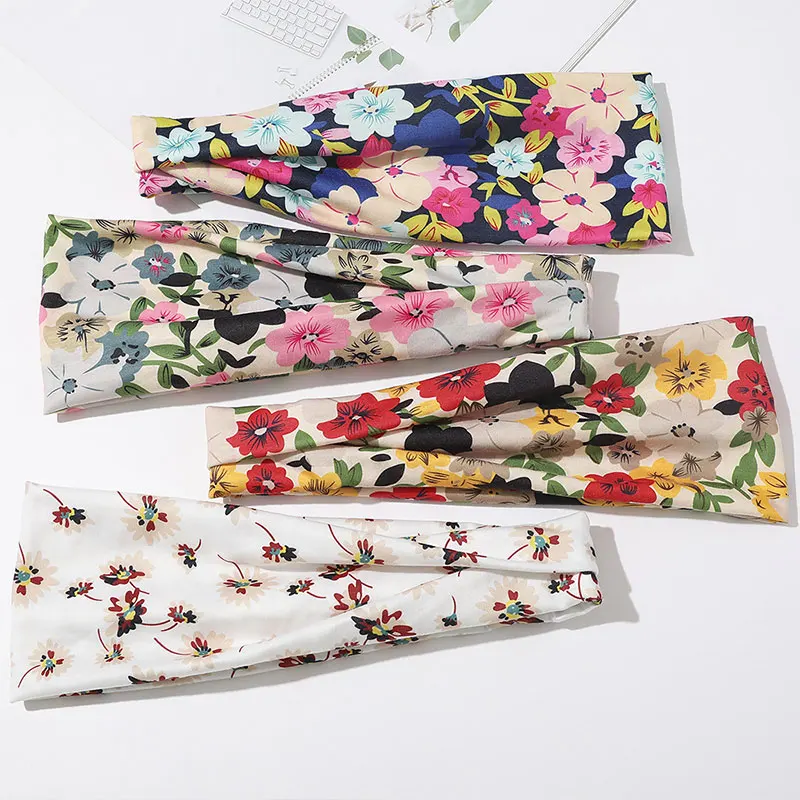 

New Wide Headwrap Floral Print Soft Stretch Headwear Hair Accessories Elastic Hair Bands Sport Headband Turban Bandage Bandanas