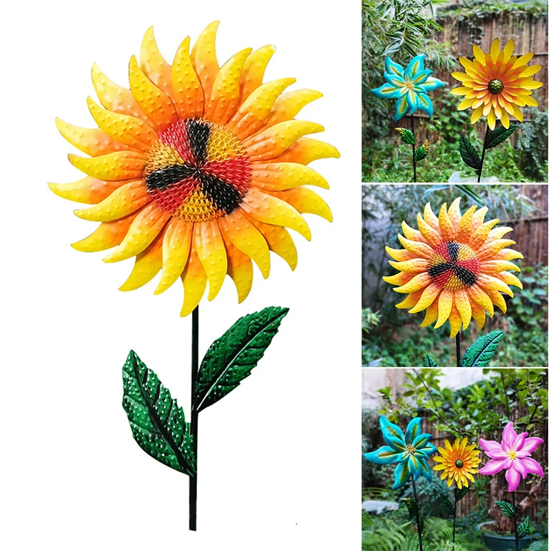 

Садовое украшение Кола имитация металла цветок наружное украшение большой красочный газон статуя колышек для двора 1,1 м высокий HR