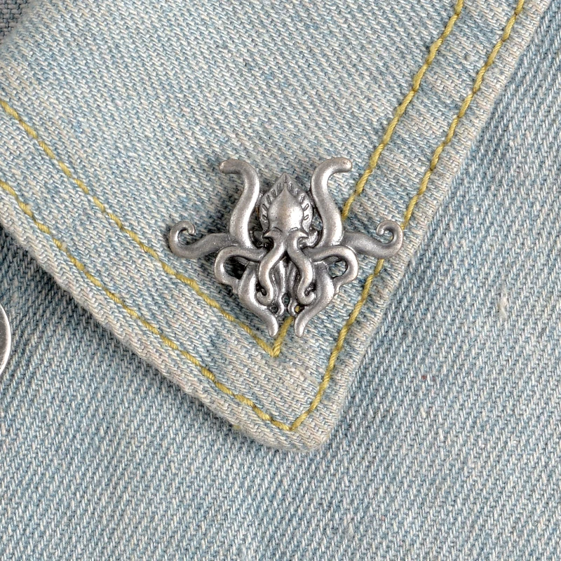 Серебристо серый Осьминог эмалевая булавка вызов Cthulhu Броши Булавки на лацкан