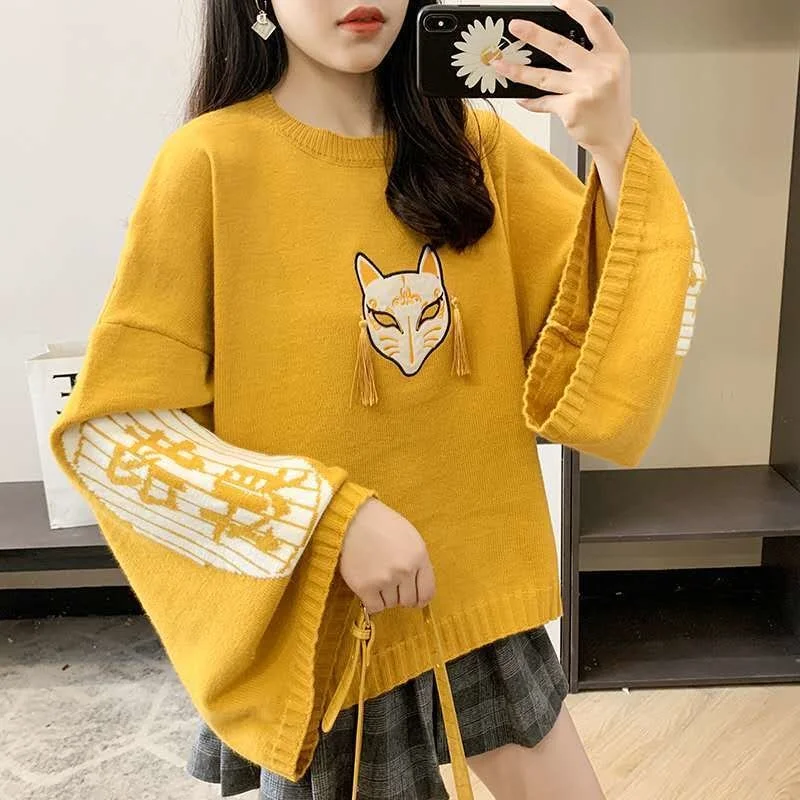 

Pullovers Knit Crop Top Yellow Sweater Embroidery Tassel Weater Loose Kawaii Jumper Knitwear Sueter Tops Ladies Sweaters College