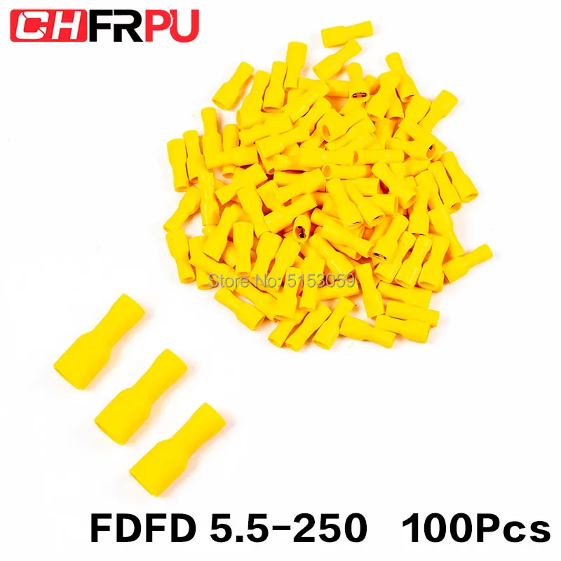100 шт. 6,3 мм 12-10AWG FDFD/FDD/MDD 5,5-250 Женский Мужской изолированный Электрический обжим терминал для 4-6mm2 кабельный провод разъем